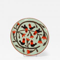 Beatriz Garrigo GREEN CERAMIC WIDE PLATE WITH BLACK AND RED BIRDS - 3150607