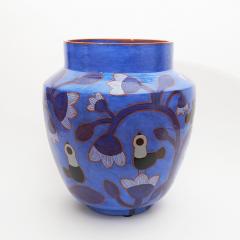 Beatriz Garrigo IMPORTANT INDIGO CERAMIC VASE WITH BLACK AND BLUE BIRDS - 2939330