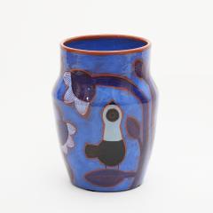 Beatriz Garrigo INDIGO CERAMIC MID VASE D WITH BLACK AND BLUE BIRDS - 2938398