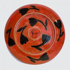 Beatriz Garrigo LARGE RED DISH WITH BLACK LOTUS FLOWERS Ceramic plate - 2676276
