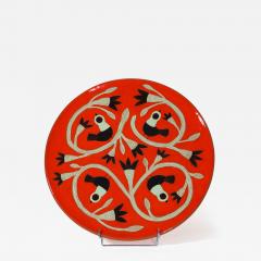 Beatriz Garrigo RED CERAMIC WIDE PLATE WITH BLACK AND GREEN BIRDS - 3149993