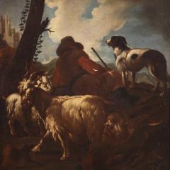 Beautiful 17th century landscape painting with shepherd and flock - 3914479