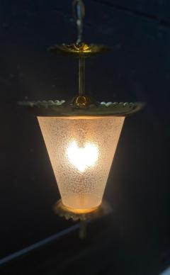Beautiful 1950s Brass wrinkle glass Hanging Fixture attributed to Seguso - 4453878