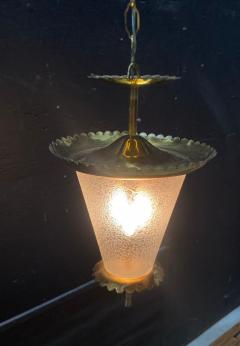 Beautiful 1950s Brass wrinkle glass Hanging Fixture attributed to Seguso - 4453879