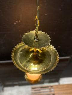 Beautiful 1950s Brass wrinkle glass Hanging Fixture attributed to Seguso - 4453880