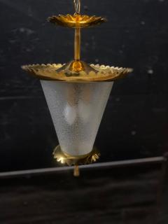 Beautiful 1950s Brass wrinkle glass Hanging Fixture attributed to Seguso - 4453883