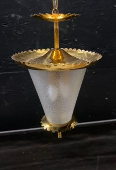 Beautiful 1950s Brass wrinkle glass Hanging Fixture attributed to Seguso - 4453884