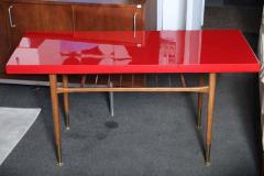 Beautiful 60s Red Top Sofa Table TV DVR Table - 1801791