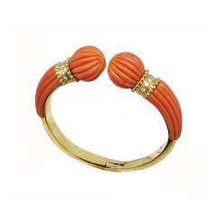 Beautiful Carved Coral and Diamond Bracelet - 688239