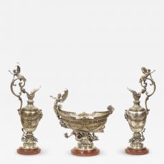 Beautiful French Three Piece Silvered Bronze Table Garniture 19th Century - 2139262
