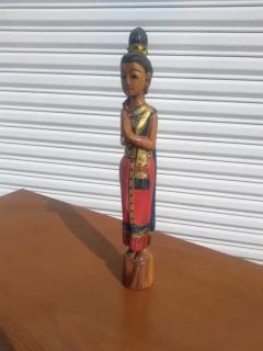 Beautiful Hand Painted Thai Woman Wooden Sculpture - 3877706