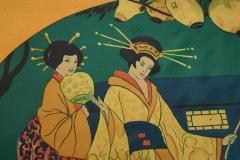 Beautiful Japanese Themed Art Deco Tray in Wood and Glass 1940s - 4526543