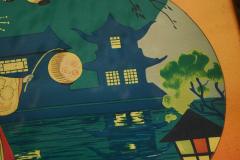 Beautiful Japanese Themed Art Deco Tray in Wood and Glass 1940s - 4526545