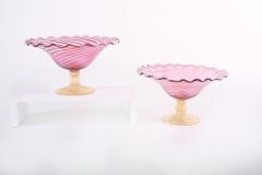 Beautiful Pair Gold Base Pink Murano Glass Decorative Bowl - 1946140