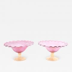 Beautiful Pair Gold Base Pink Murano Glass Decorative Bowl - 1949317
