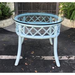 Beautiful Vintage Robins Egg Blue Painted Rattan Side Table - 1654589