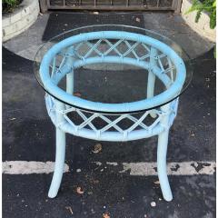 Beautiful Vintage Robins Egg Blue Painted Rattan Side Table - 1654595