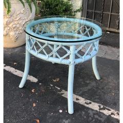 Beautiful Vintage Robins Egg Blue Painted Rattan Side Table - 1654597