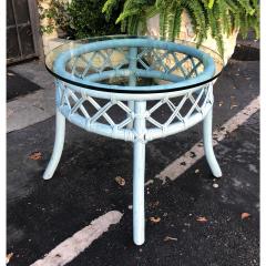 Beautiful Vintage Robins Egg Blue Painted Rattan Side Table - 1654600