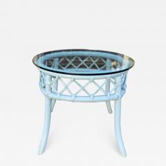 Beautiful Vintage Robins Egg Blue Painted Rattan Side Table - 1656332