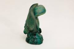 Beautiful emerald green glazed ceramic sculpture representing a fish - 786570