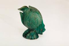 Beautiful emerald green glazed ceramic sculpture representing a fish - 786571