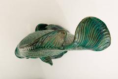 Beautiful emerald green glazed ceramic sculpture representing a fish - 786572