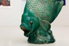 Beautiful emerald green glazed ceramic sculpture representing a fish - 786573