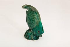 Beautiful emerald green glazed ceramic sculpture representing a fish - 786574