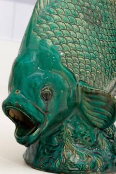 Beautiful emerald green glazed ceramic sculpture representing a fish - 786575