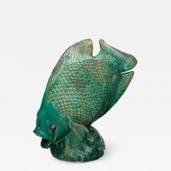 Beautiful emerald green glazed ceramic sculpture representing a fish - 787050