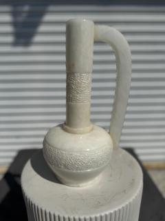 Beautifully Carved Chinese White Alabaster Long Neck Vase - 4359948