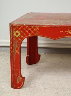 Beautifully Hand Painted Red Lacquered Chinoiserie Cocktail Coffee Table - 1112829