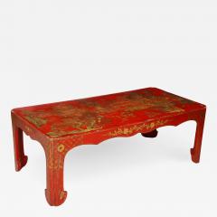 Beautifully Hand Painted Red Lacquered Chinoiserie Cocktail Coffee Table - 1116324