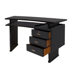 Beautifully Tailored French Desk in Black Lacquer with Brass Pulls 1940s - 4025533