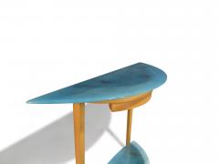 Beech Entryway Console Table with Turquoise Art Glass with Copper Infusions - 4486323