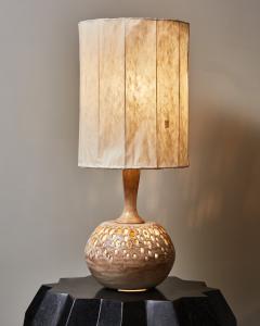 Beige and Brown Glazed Ceramic Table Lamp with Rice Paper Shade - 2755993
