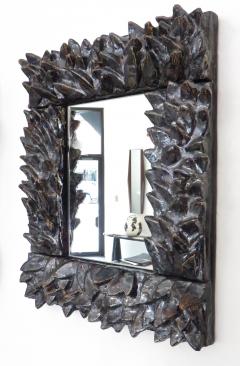 Bela Silva Bela Silva Sculptural Carved Floral Motif Ceramic Wall Mirror - 1188506