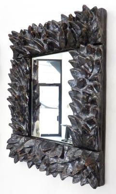 Bela Silva Bela Silva Sculptural Carved Floral Motif Ceramic Wall Mirror - 1188507