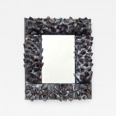 Bela Silva Bela Silva Sculptural Carved Floral Motif Ceramic Wall Mirror - 1189282