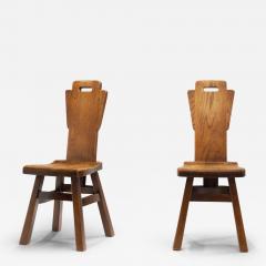 Belgian Brutalist Chairs in Heavy Oak Belgium 1970s - 3459982
