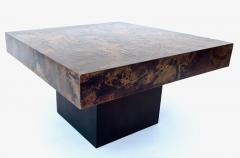 Belgian Coffee Table with Etched Copper and Brass Abstract Relief Signed Poolkes - 433695