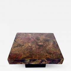 Belgian Coffee Table with Etched Copper and Brass Abstract Relief Signed Poolkes - 434487