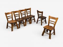 Belgian Modern Six Brutalist Dining Chairs Oak Belgium 1970s - 4588566