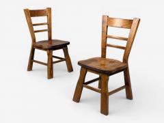 Belgian Modern Six Brutalist Dining Chairs Oak Belgium 1970s - 4588571