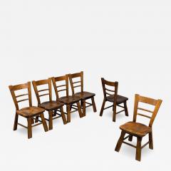 Belgian Modern Six Brutalist Dining Chairs Oak Belgium 1970s - 4588648
