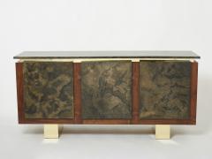 Belgian brutalist rosewood resin and brass sideboard 1970 - 4529679