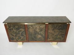 Belgian brutalist rosewood resin and brass sideboard 1970 - 4529685