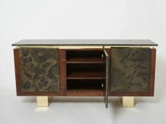 Belgian brutalist rosewood resin and brass sideboard 1970 - 4529686