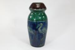 Belgium Art Pottery Tall ceramic Arts Crafts vase decorated with 5 Flamingos  - 4189396